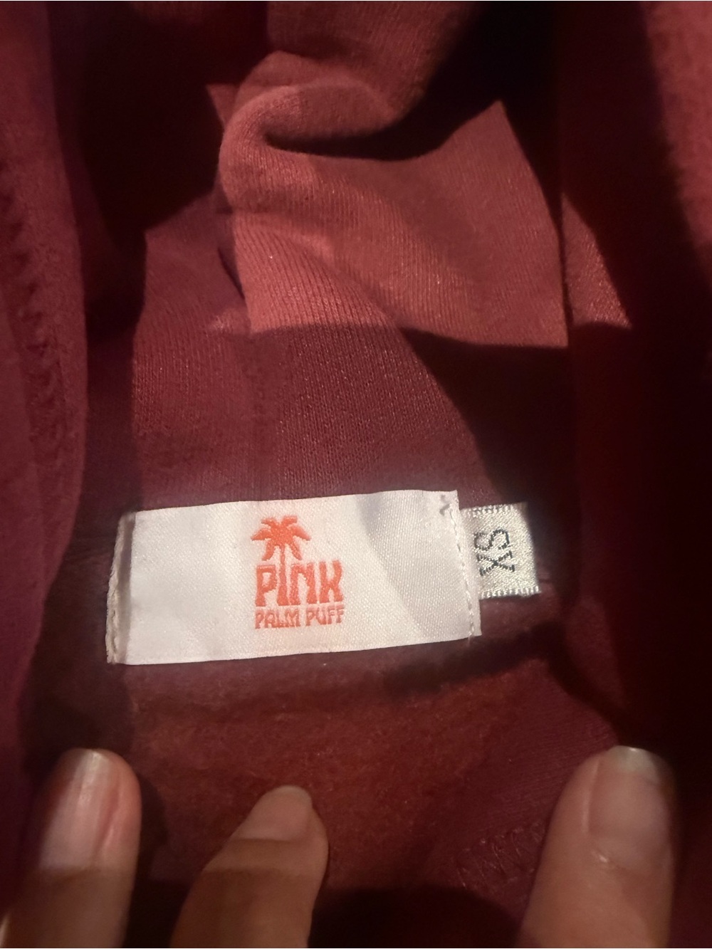 Pink Palm Puff Maroon Sweatshirt with light pink Graphic - Picture 4 of 5